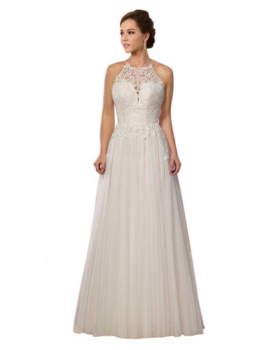 Ivory Illusion Neck Sleeveless Tulle A-Line Wedding Dress Townsville