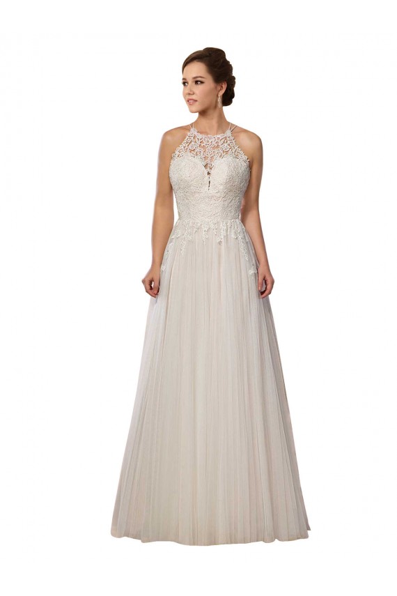 Ivory Illusion Neck Sleeveless Tulle A-Line Wedding Dress Townsville