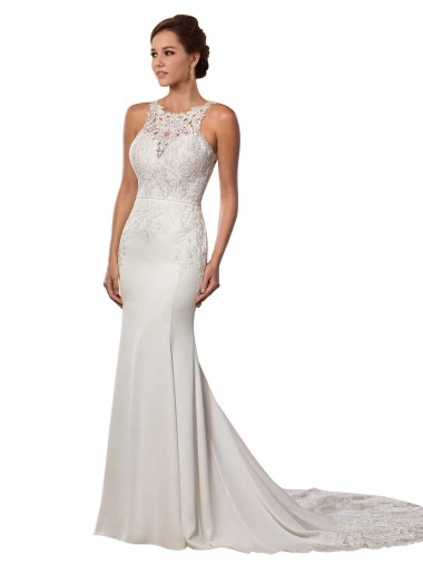 Ivory High Neck Sleeveless V-Back Sheath Modern Wedding Dress Townsville