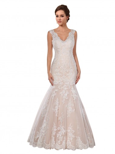 Ivory & Champagne V-Neck Sleeveless Mermaid Modern Wedding Dress Townsville