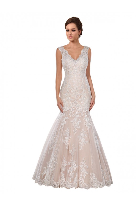 Ivory & Champagne V-Neck Sleeveless Mermaid Modern Wedding Dress Townsville