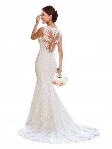 White V-Neck Sleeveless Mermaid Wedding Dress Townsville