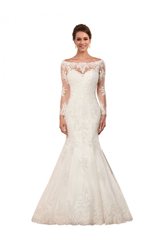 Ivory Bateau Neck Long Sleeves Mermaid Sexy Wedding Dress Townsville