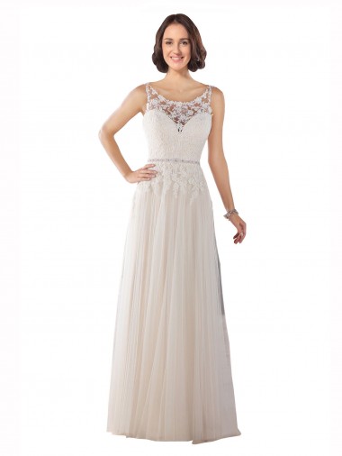 Ivory & Champagne Illusion Neck Sleeveless A-Line Boho Wedding Dress Townsville