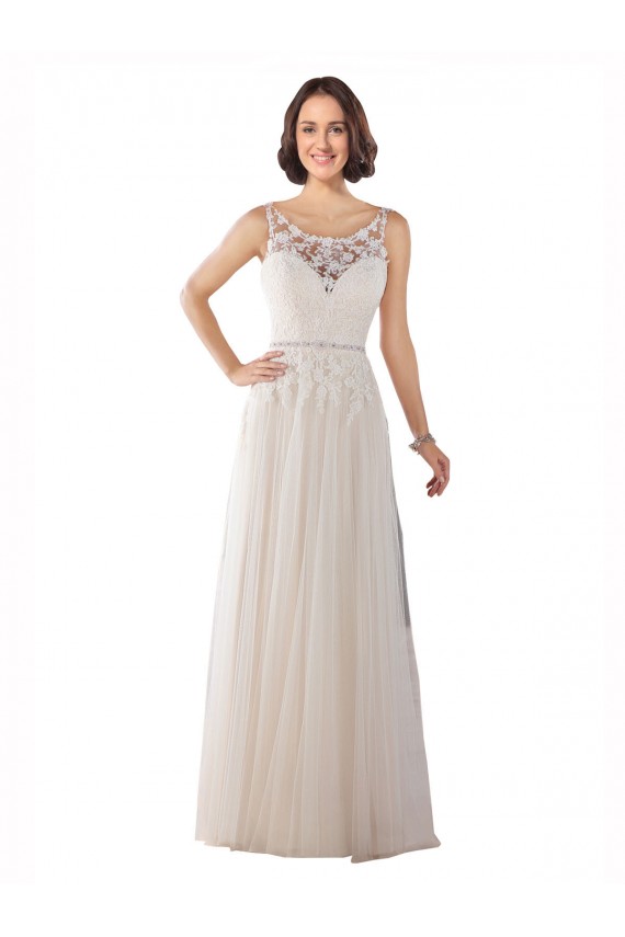 Ivory & Champagne Illusion Neck Sleeveless A-Line Boho Wedding Dress Townsville