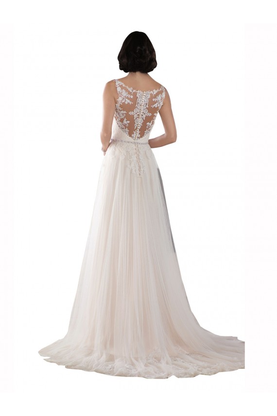 Ivory & Champagne Illusion Neck Sleeveless A-Line Boho Wedding Dress Townsville