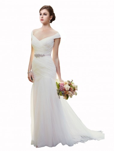 Ivory Off the Shoulder Sleeveless Tulle Mermaid Beach Wedding Dress Townsville