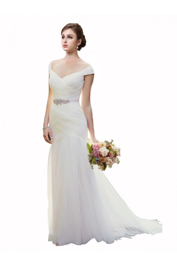Ivory Off the Shoulder Sleeveless Tulle Mermaid Beach Wedding Dress Townsville