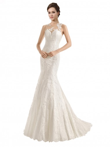 Ivory Illusion Neck Sleeveless Mermaid Wedding Dress Townsville