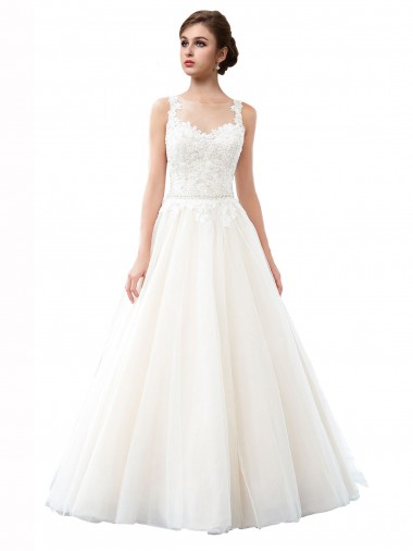 Ivory Illusion Neck Sleeveless A-Line Beach Wedding Dress Townsville