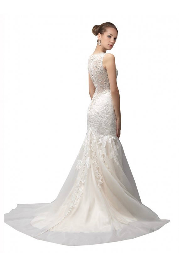 Ivory Illusion Neck Sleeveless Tulle & Lace Long Mermaid Wedding Dress Townsville