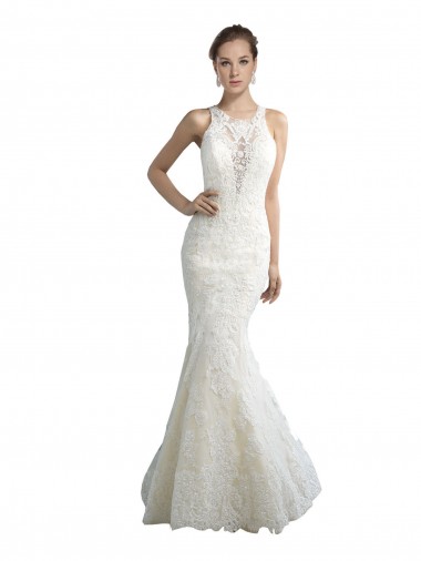 Ivory Illusion Neck Sleeveless Mermaid Beach Wedding Dress Townsville