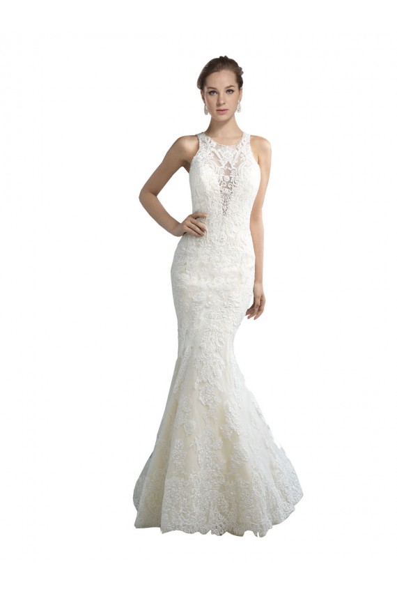 Ivory Illusion Neck Sleeveless Mermaid Beach Wedding Dress Townsville