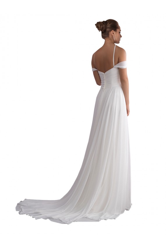 Ivory Off the Shoulder Sleeveless Soft Chiffon A-Line Beach Wedding Dress Townsville