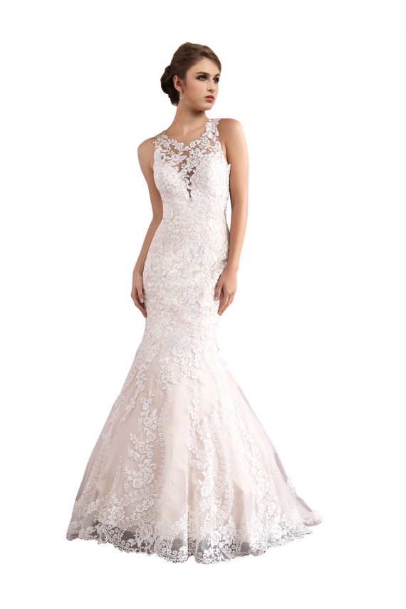 Ivory & Champagne Illusion Neck Sleeveless Tulle & Lace Mermaid Wedding Dress Townsville