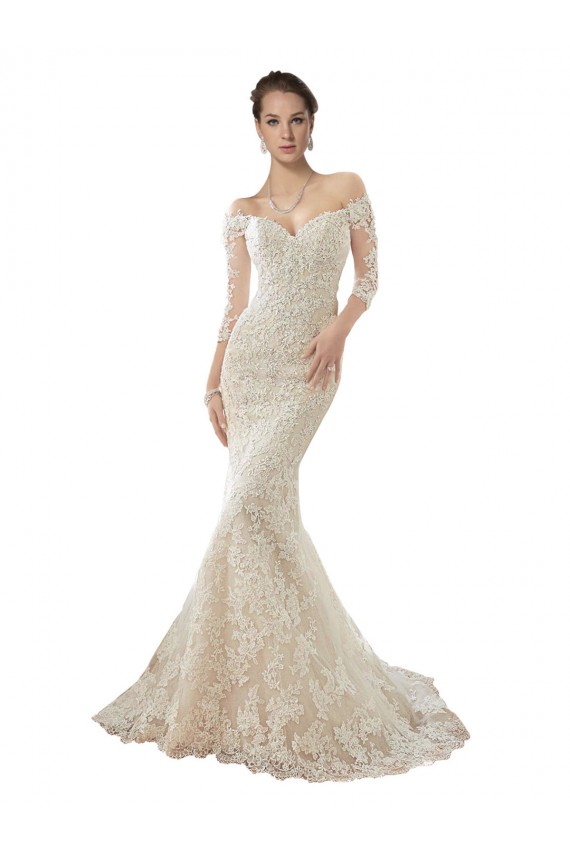 Ivory & Champagne Off the Shoulder Long Sleeves Mermaid Wedding Dress Townsville