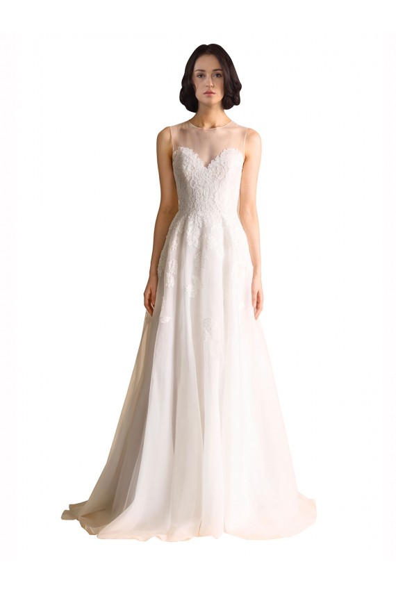 Ivory Illusion Neck Long Sleeveless Tulle A-Line Wedding Dress Townsville