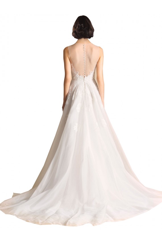 Ivory Illusion Neck Long Sleeveless Tulle A-Line Wedding Dress Townsville