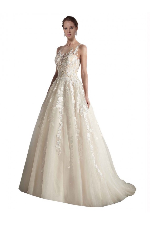 Ivory & Champagne Illusion Neck Sleeveless A-Line Wedding Dress Townsville