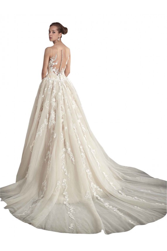 Ivory & Champagne Illusion Neck Sleeveless A-Line Wedding Dress Townsville
