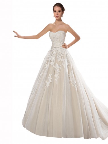 Ivory & Champagne Strapless Sleeveless A-Line Wedding Dress Townsville