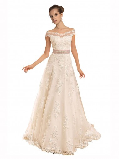 Ivory Off the Shoulder Sleeveless A-Line Beach Wedding Dress Townsville