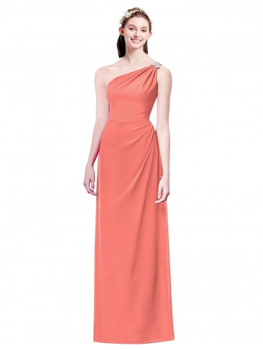 Coral One Shoulder Sleeveless A-Line Bridesmaid Dress Townsville