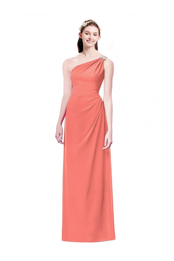 Coral One Shoulder Sleeveless A-Line Bridesmaid Dress Townsville