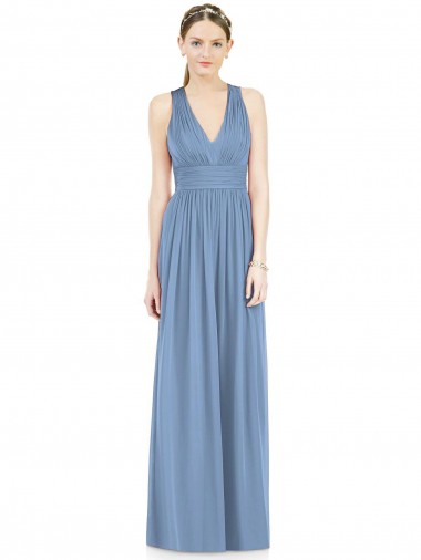 Dusty Blue V-Neck Sleeveless A-Line Bridesmaid Gowns Townsville