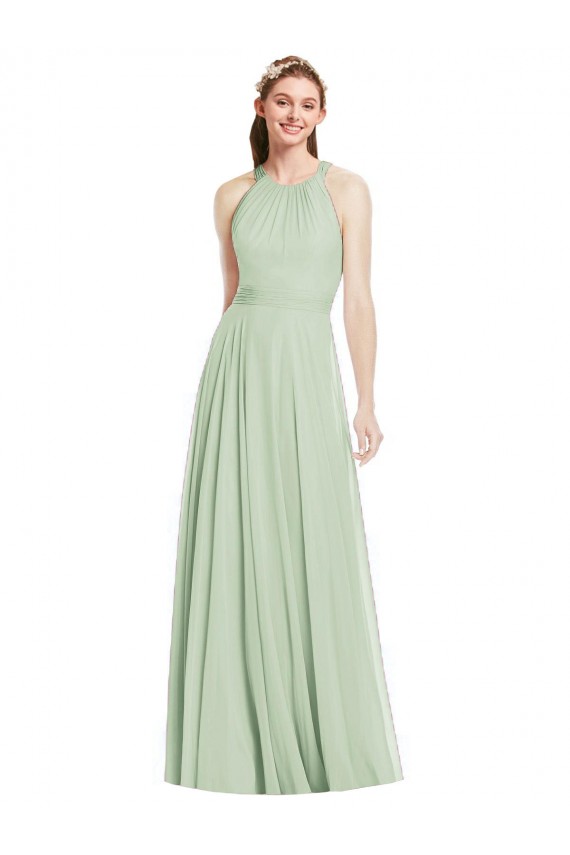 Sage Halter Neck Sleeveless A-Line Bridesmaid Dress / Evening Dress Townsville