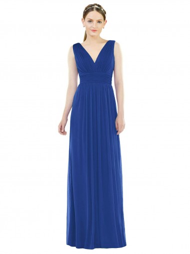 Royal Blue V-Neck Sleeveless A-Line Bridesmaid Gowns Townsville