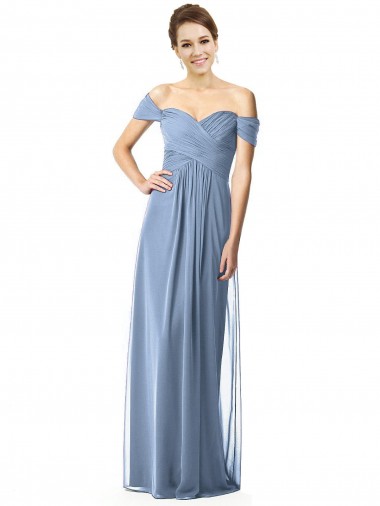Dusty Blue Off the Shoulder Cap Sleeves A-Line Bridesmaid Dress Townsville