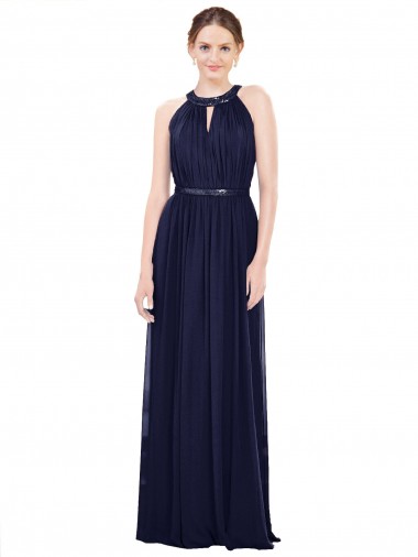 Dark Navy High Neck Sleeveless A-Line Bridesmaid Dress / Formal Dress Townsville