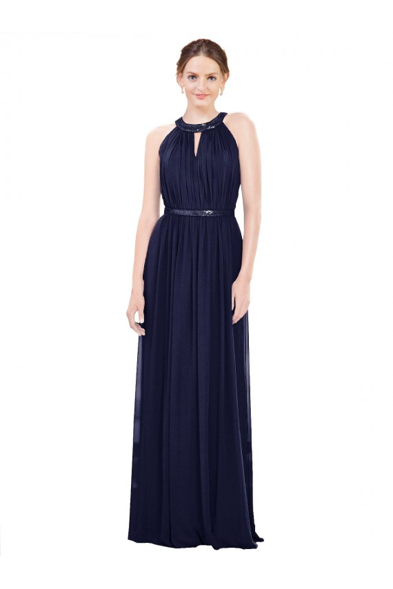 Dark Navy High Neck Sleeveless A-Line Bridesmaid Dress / Formal Dress Townsville