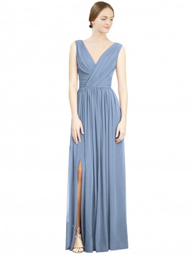 Dusty Blue V-Neck Sleeveless A-Line Semi Formal Evening Dress / Bridesmaid Dress Townsville