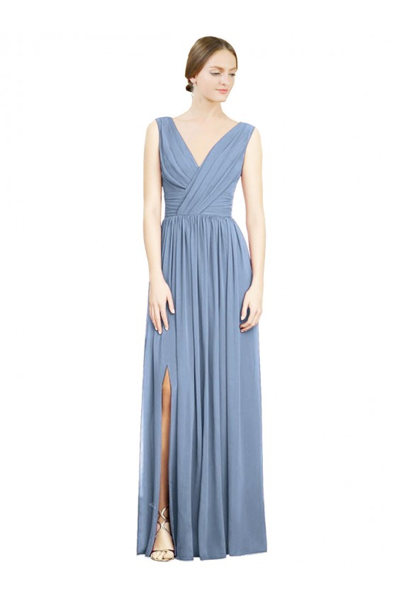 Dusty Blue V-Neck Sleeveless A-Line Semi Formal Evening Dress / Bridesmaid Dress Townsville