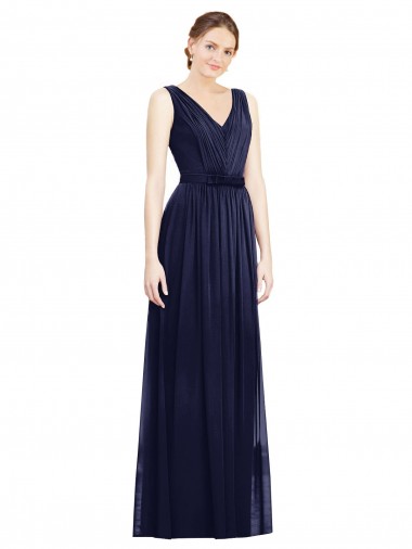 Dark Navy V-Neck Sleeveless A-Line Bridesmaid Gowns Townsville