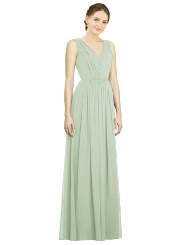 Sage V-Neck Sleeveless V-Back A-Line Bridesmaid Dress Townsville
