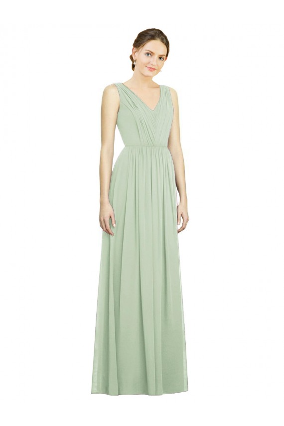 Sage V-Neck Sleeveless V-Back A-Line Bridesmaid Dress Townsville