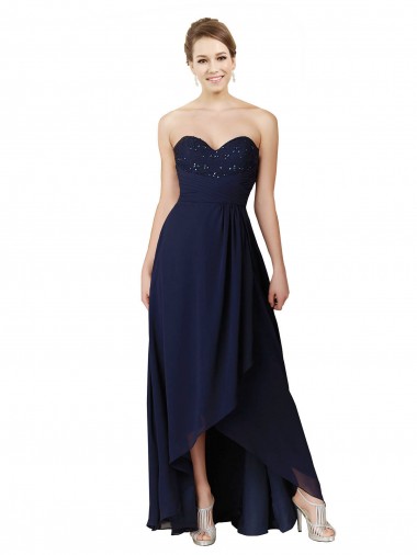 Dark Navy Sweetheart Sleeveless A-Line High Low Bridesmaid Dress Townsville