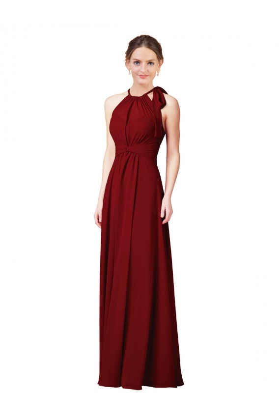Burgundy Halter Neck Sleeveless Sheath Bridesmaid Dress Townsville