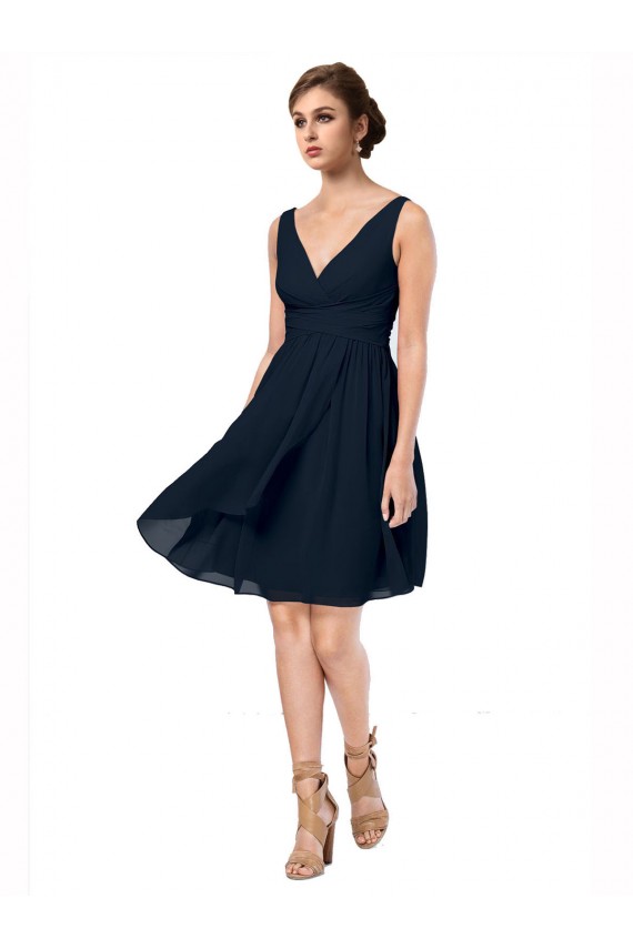 Dark Navy V-Neck Sleeveless A-Line Bridesmaid Dress Townsville