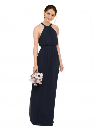 Dark Navy High Neck Sleeveless A-Line Bridesmaid Dress Townsville