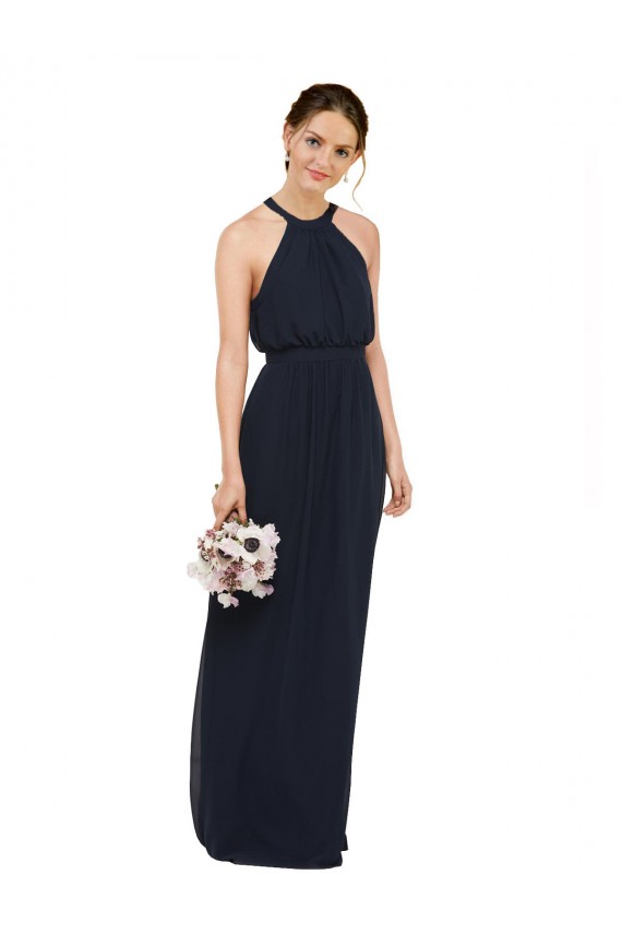 Dark Navy High Neck Sleeveless A-Line Bridesmaid Dress Townsville