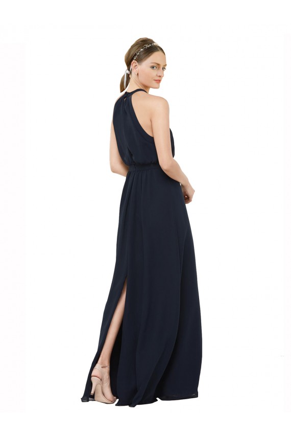 Dark Navy High Neck Sleeveless A-Line Bridesmaid Dress Townsville