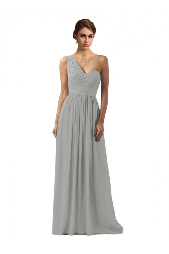 Silver One Shoulder Sleeveless A-Line Bridesmaid Dress Townsville