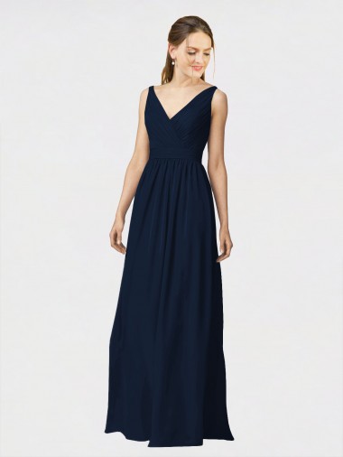 Dark Navy V-Neck Sleeveless A-Line Bridesmaid Dresses / Formal Dresses Townsville