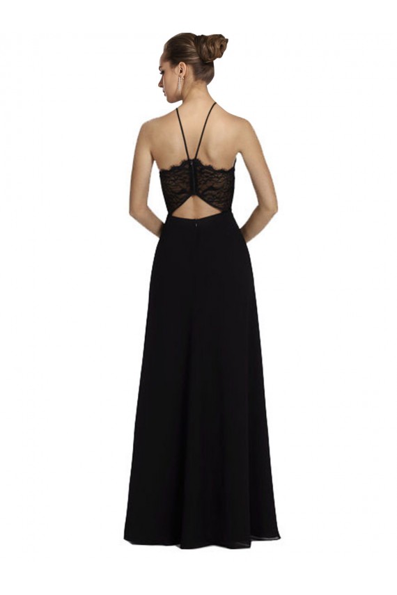 Black Halter Neck Sleeveless Keyhole Back A-Line Bridesmaid Gown Townsville