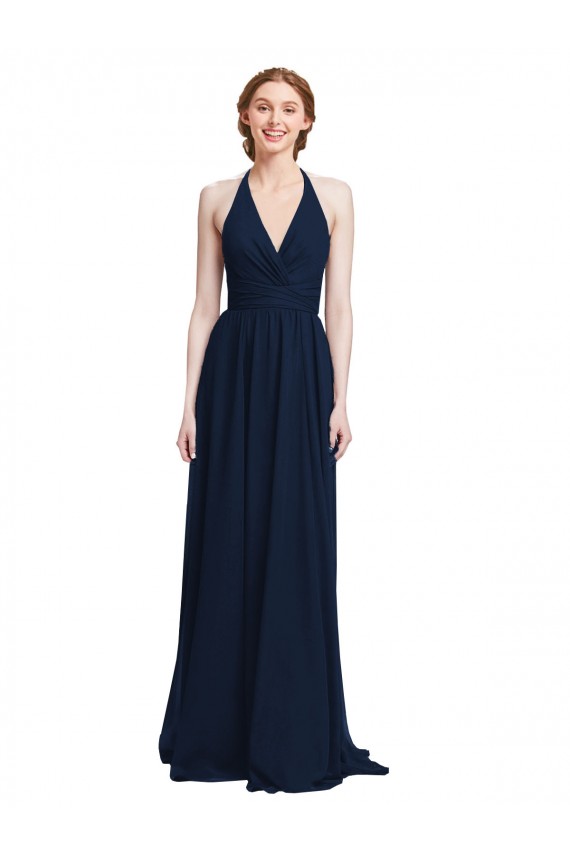 Dark Navy V-Neck Sleeveless A-Line Formal Dress / Bridesmaid Dress Townsville
