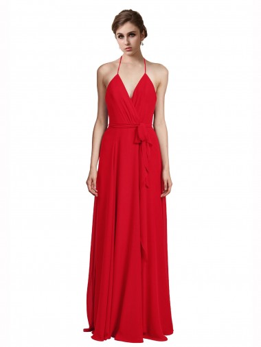 Red V-Neck Sleeveless A-Line Bridesmaid Dress Townsville